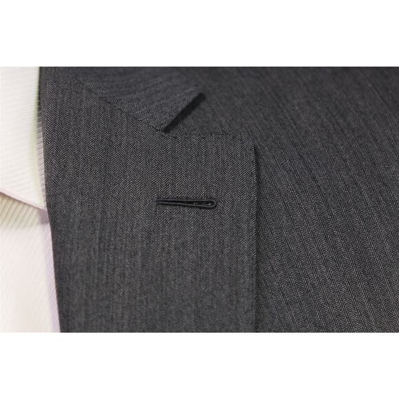 Michael Andrews Bespoke Gray Herringbone Wool 2-Btn Slim Fit Suit 36S - Picture 5 of 14